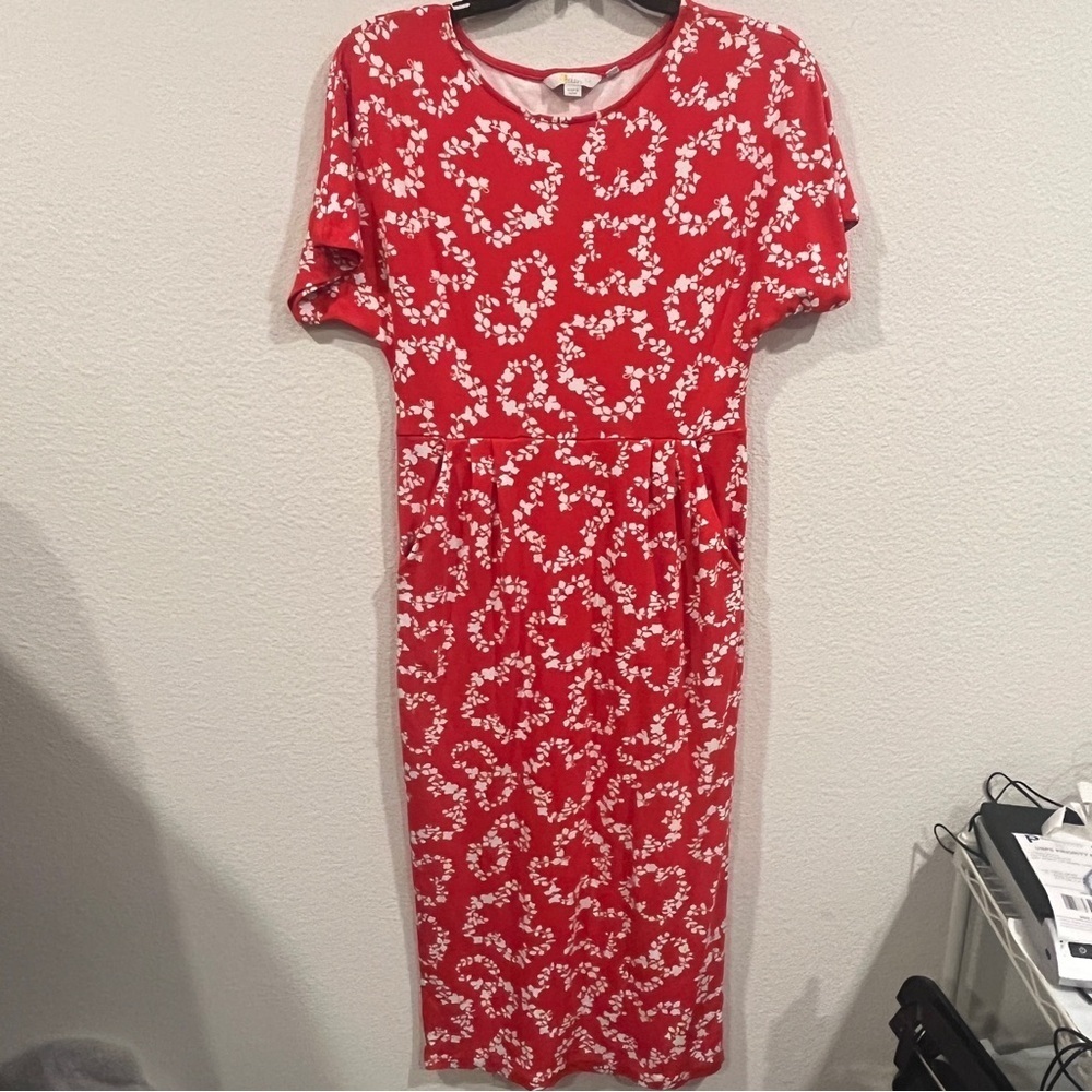 Boden red and white floral midi length dress size 6